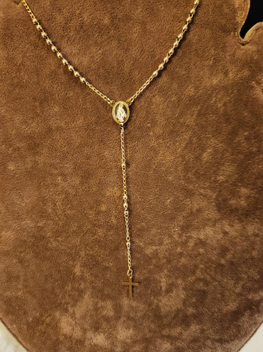 Goldtone ROSARY 13 .5 IN.  Mother Mary 1 Piece. Stainless Steel