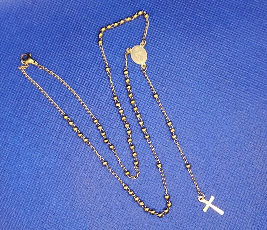 Goldtone ROSARY 13 .5 IN.  Mother Mary 1 Piece. Stainless Steel