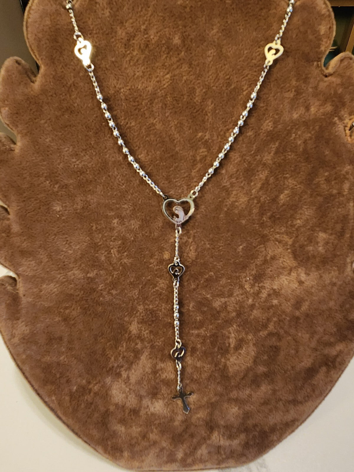 Silver Tone Stainless Steel Holy Rosary 14 In. 1 Piece