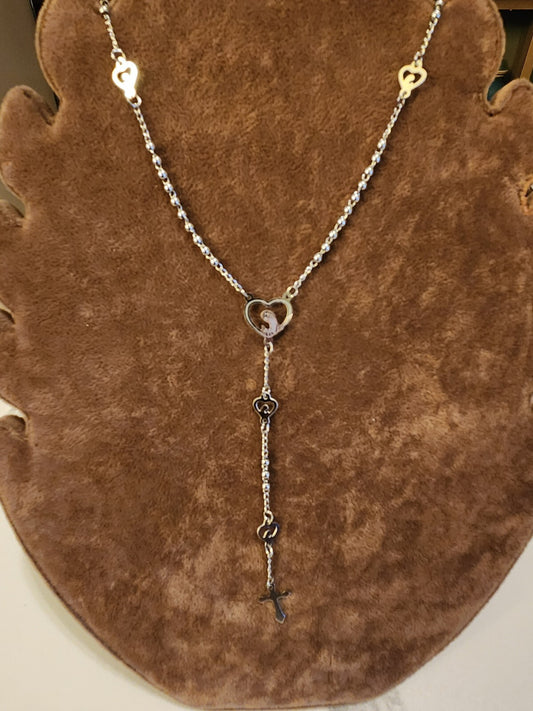 Silver Tone Stainless Steel Holy Rosary 14 In. 1 Piece